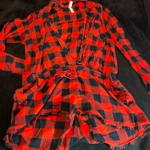 Red Buffalo Plaid Button Romper